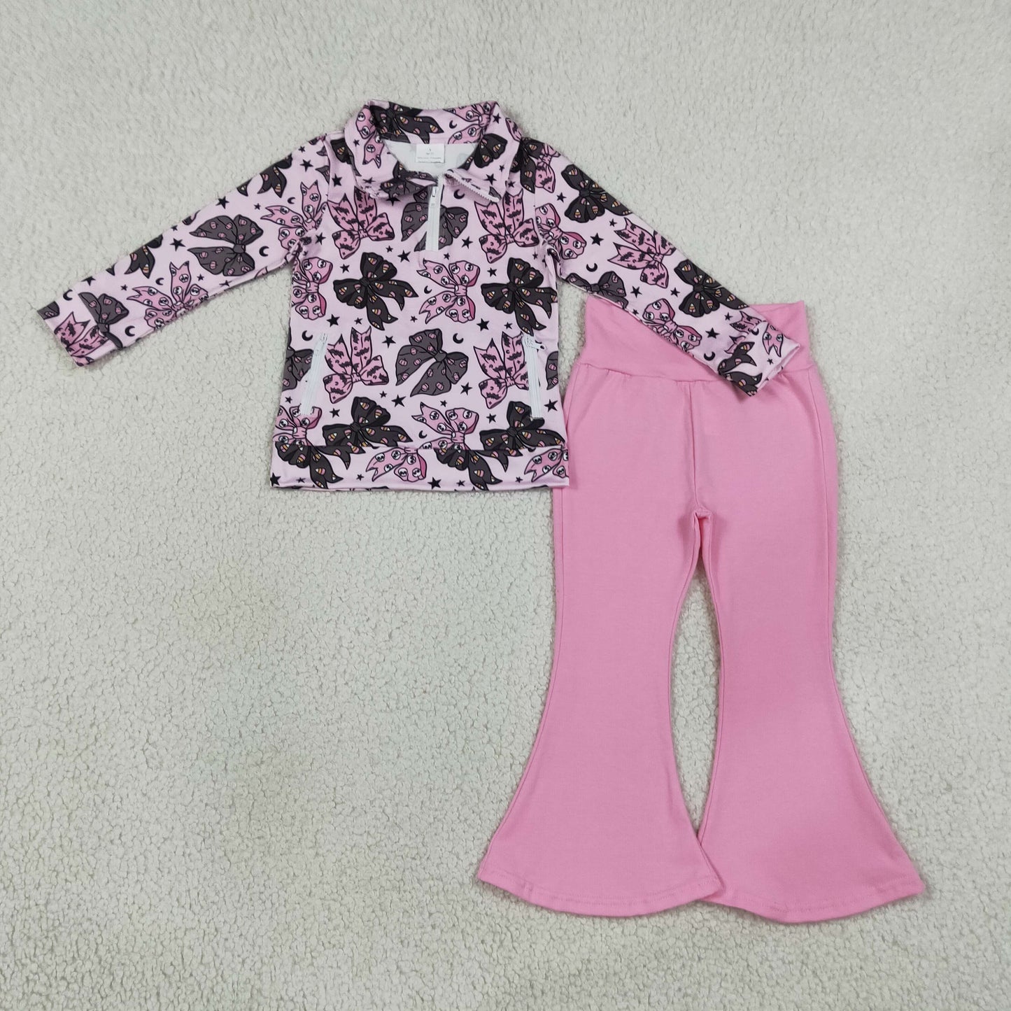 GLP3507 Halloween Bows Pink Zipper Girls Set