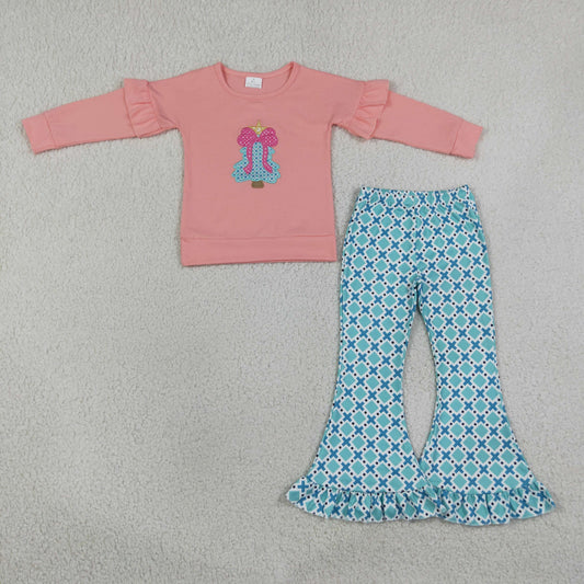Embroidery Christmas Trees Bows Girls Set GLP3548