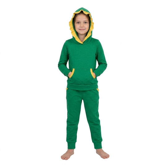 GLP3569 Team Colors Green Yellow Ruffles Girl's Hoodie Set
