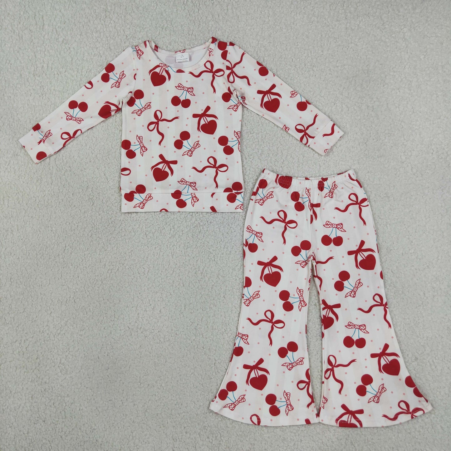 GLP3636 Valentine's Day Cherry Bows Red Ruffles Girls Set