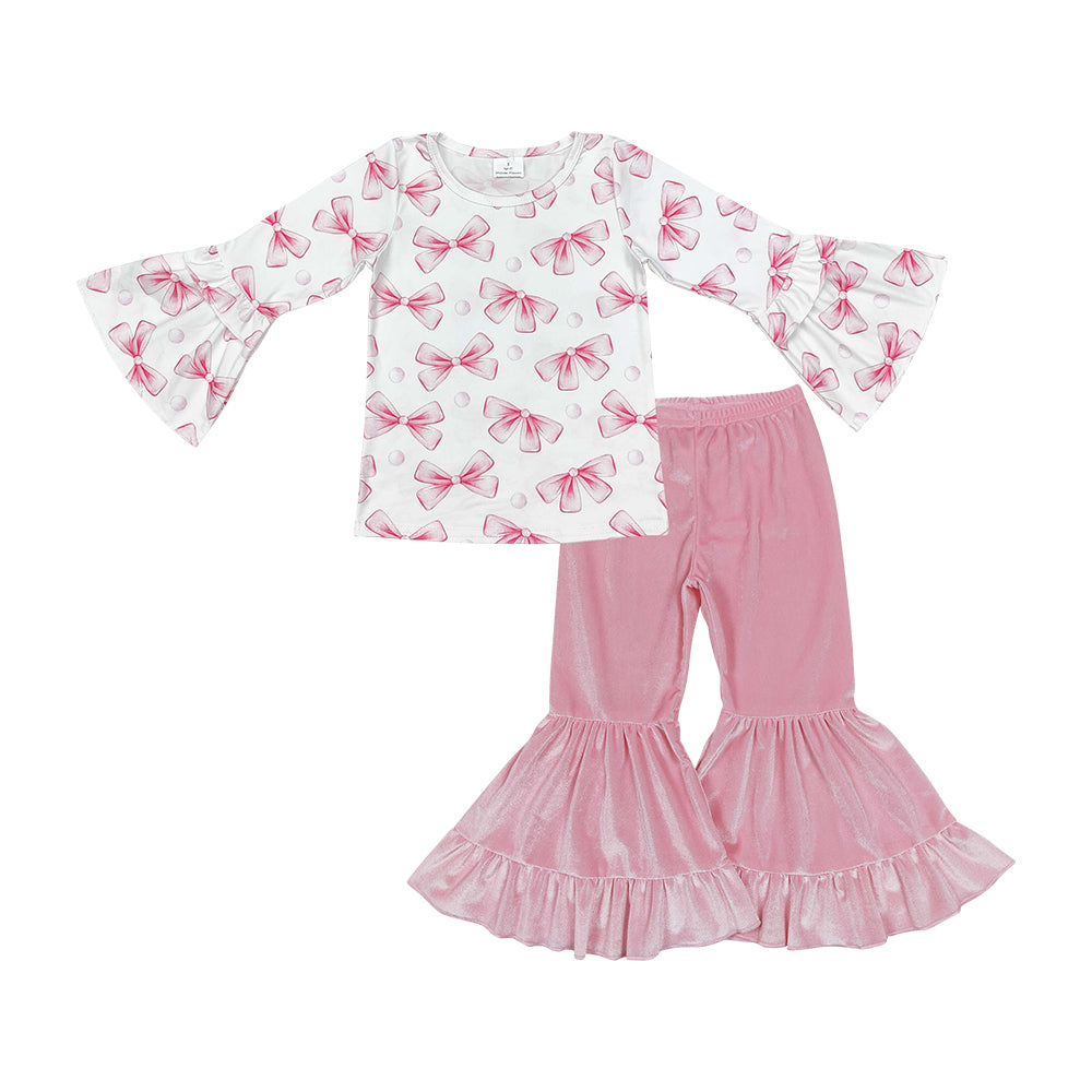 Pink Bow velvet Bell Set Girls Set GLP3638