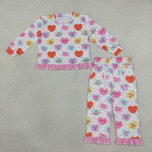 GLP3676 Valentine's Day Love Pink Plaid Ruffles Girls Set