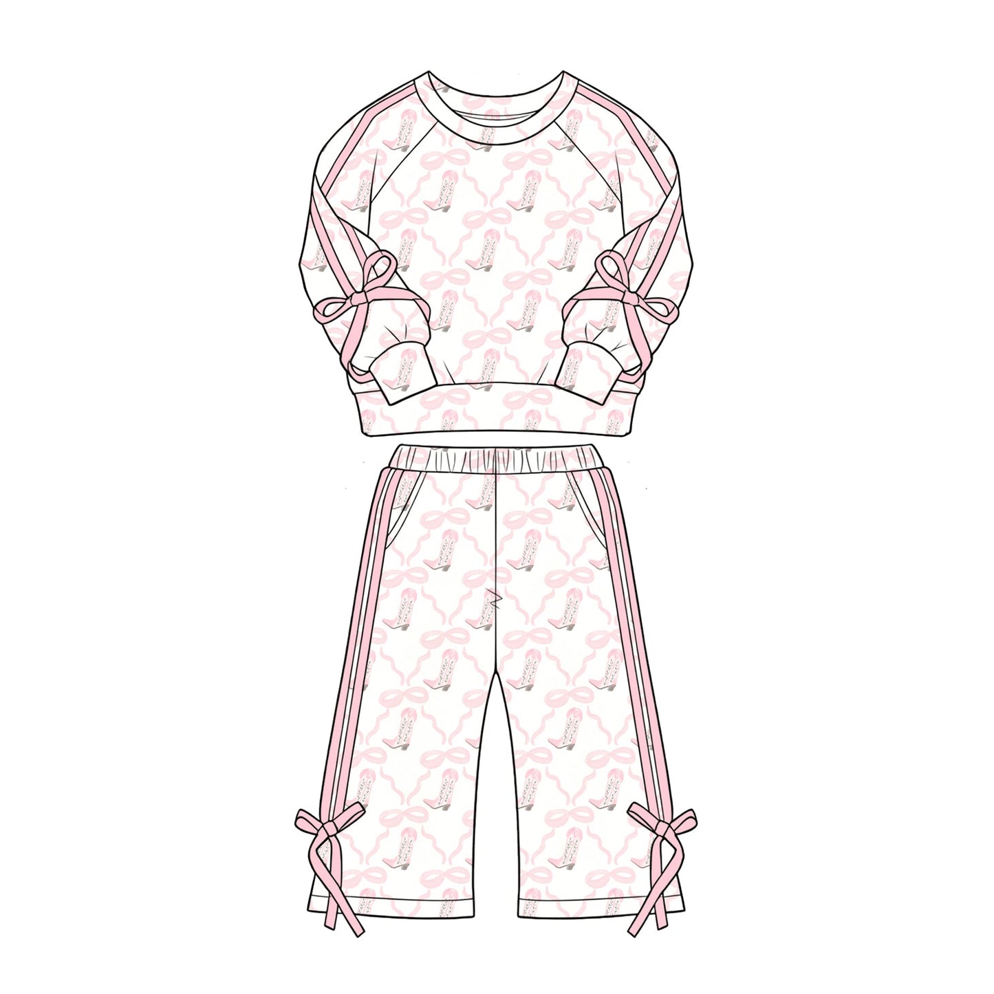 Preorder MOQ 5 pcs GLP3805 Bows Boots Pink Stripe Girls Set