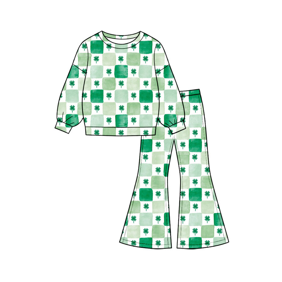 Preorder MOQ 5 pcs GLP3925 Saint Patrick Leaves Plaid Girls Set