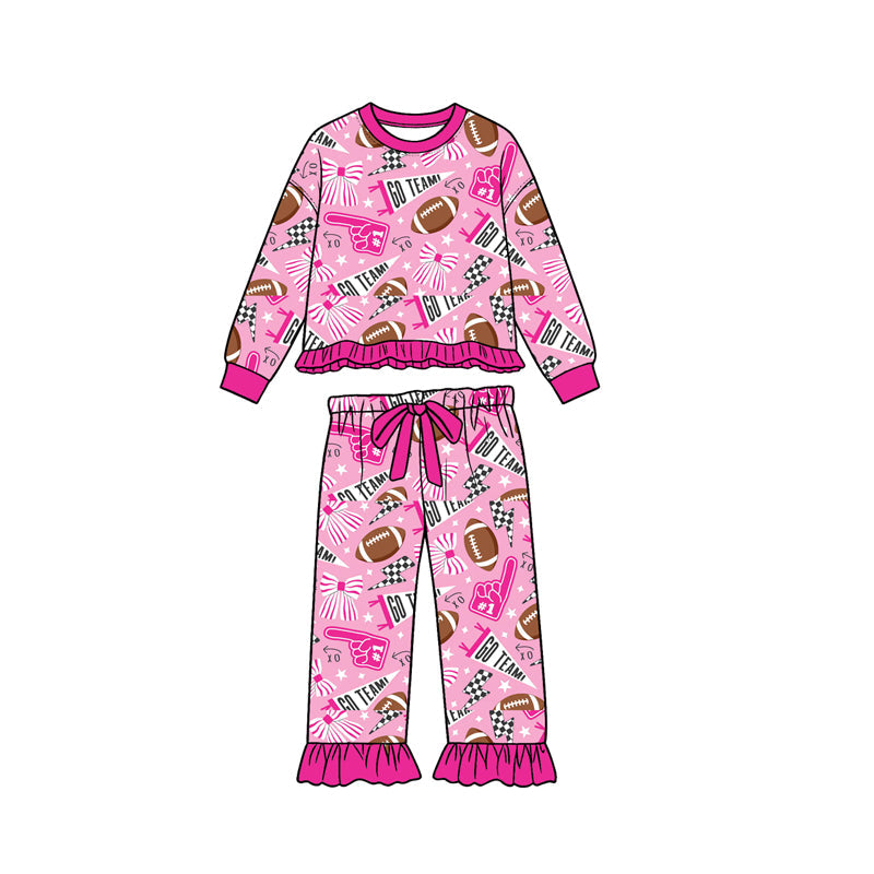 Preorder MOQ 5 pcs GLP3926 GO TEAM Football Rose Red Ruffles Girls Set