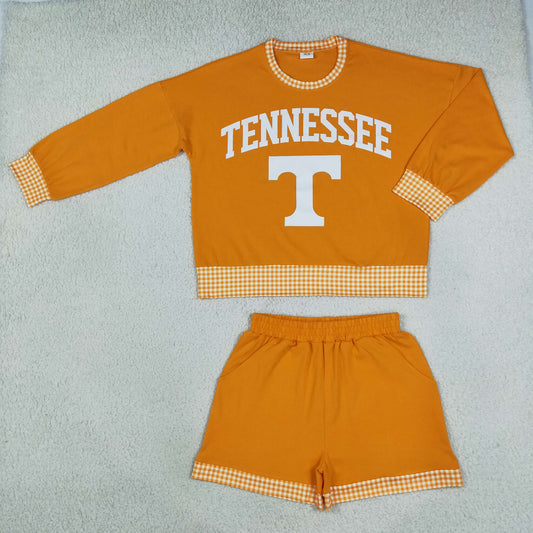 GLS0176 Vinyl School Team Mascot Orange Adult Women's Shorts Set
