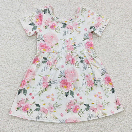 flowers short sleeve girl dress