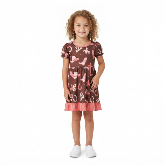 GSD0748 Western Cowgirls Coral Red Girls Dress