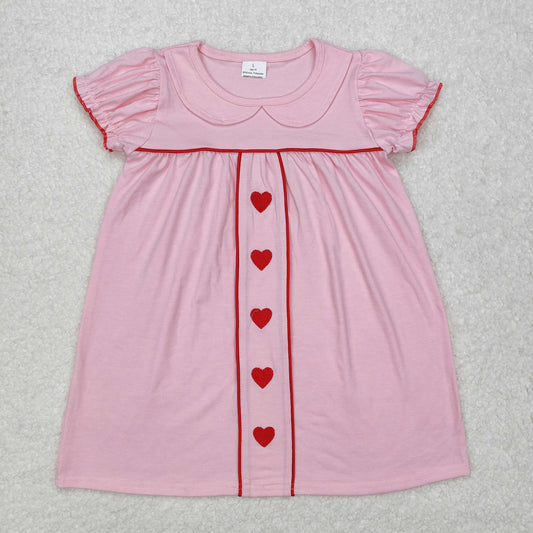 red heart embroidery lace Girls pink dress
