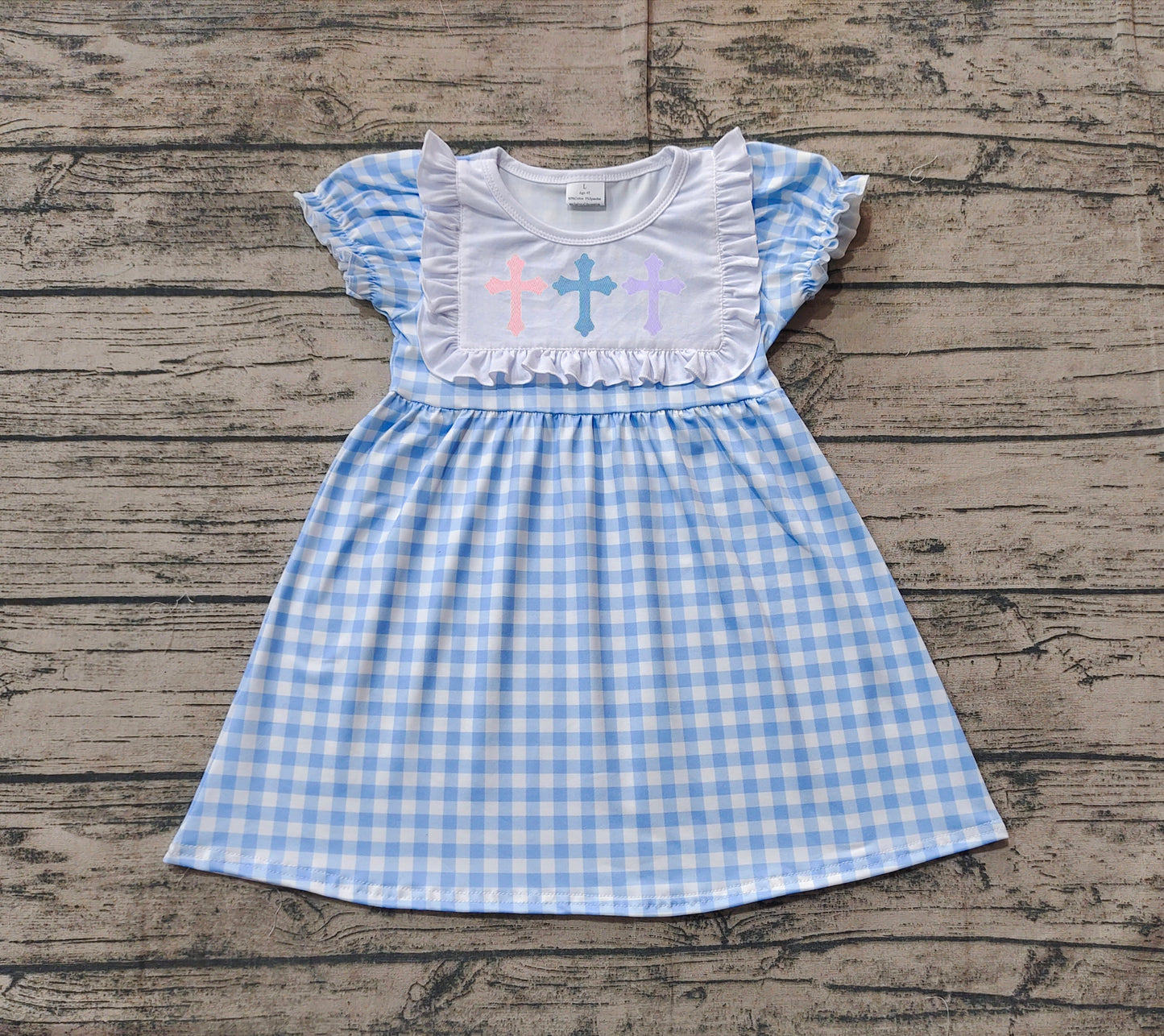 pre -order blue plaid embroidery Summer girl dress GSD1522