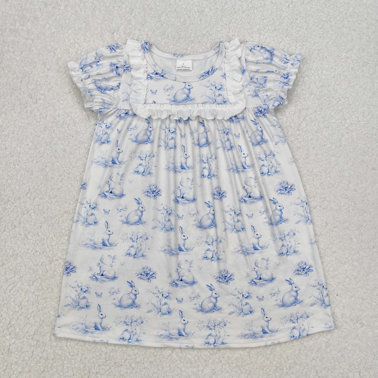 Easter rabbit print blue Short sleeve Dress