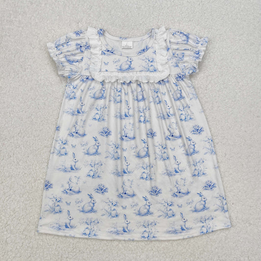 Easter rabbit print blue Short sleeve Dress
