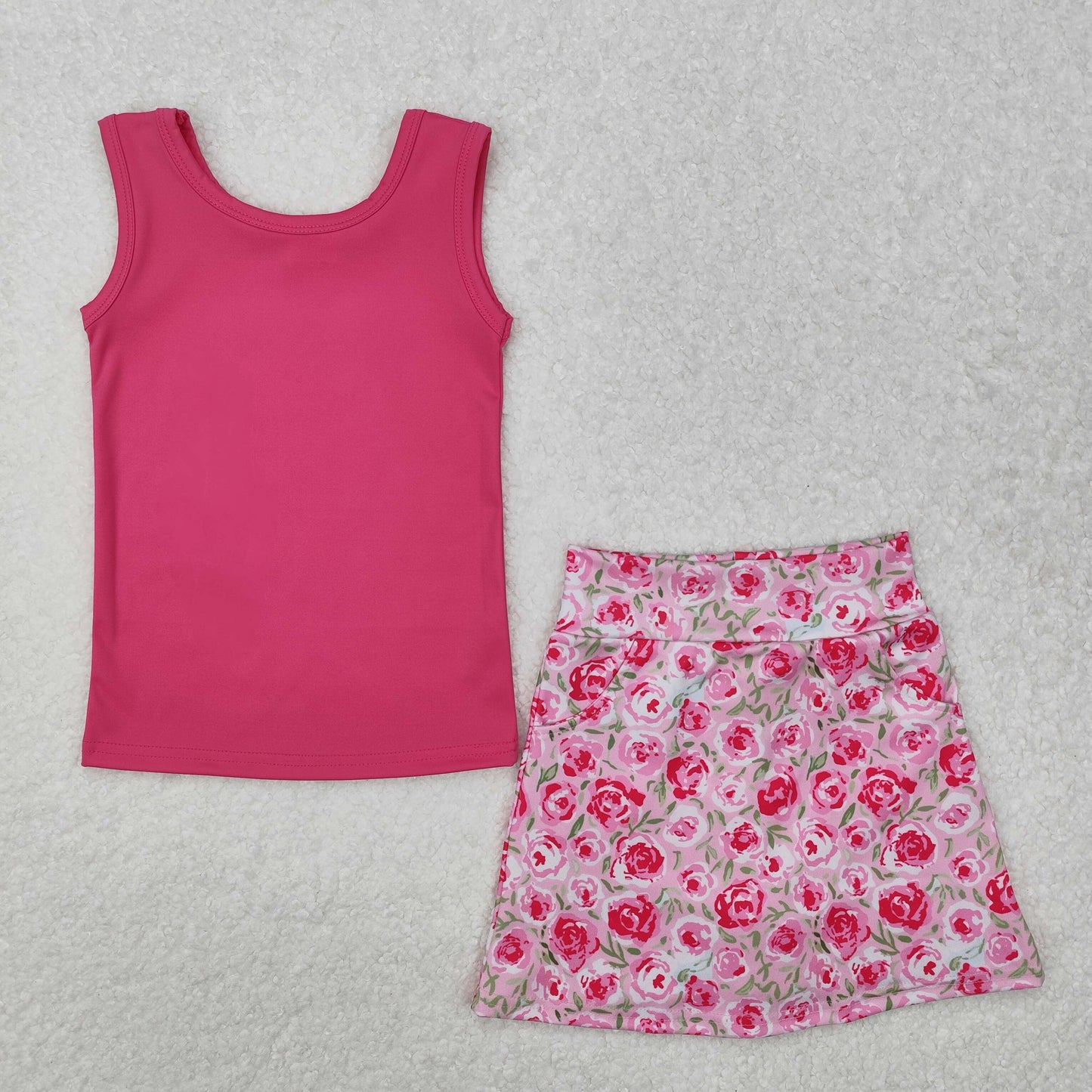 Red sleeveless rose Girls ‘s summer outfit