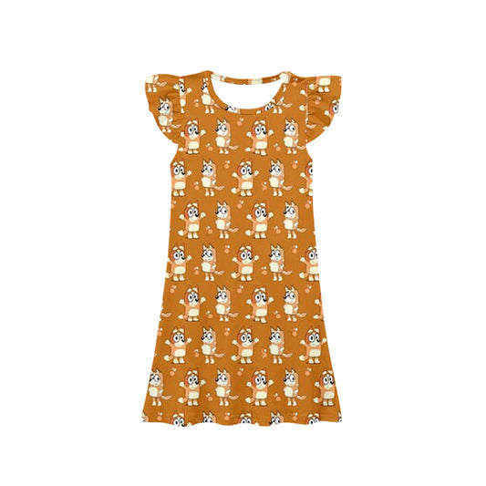 pre -order orange cartoon print girls Summer dress GSD1632