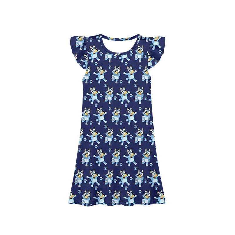 pre -order blue cartoon print girls Summer dress GSD1633