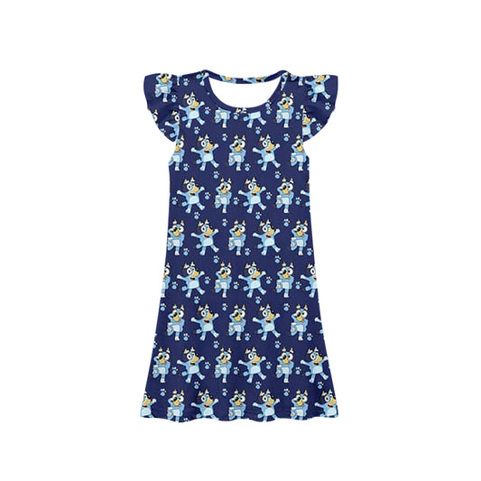 pre -order blue cartoon print girls Summer dress GSD1633