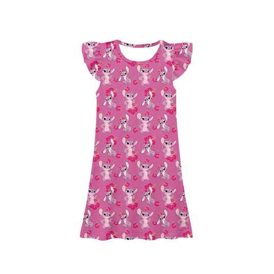 pre -order pink cartoon print girls Summer dress GSD1634