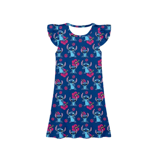 pre -order blue cartoon print girls Summer dress GSD1635
