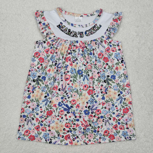 MAMA'S GIRL embroidery flowers leaves Girls dress