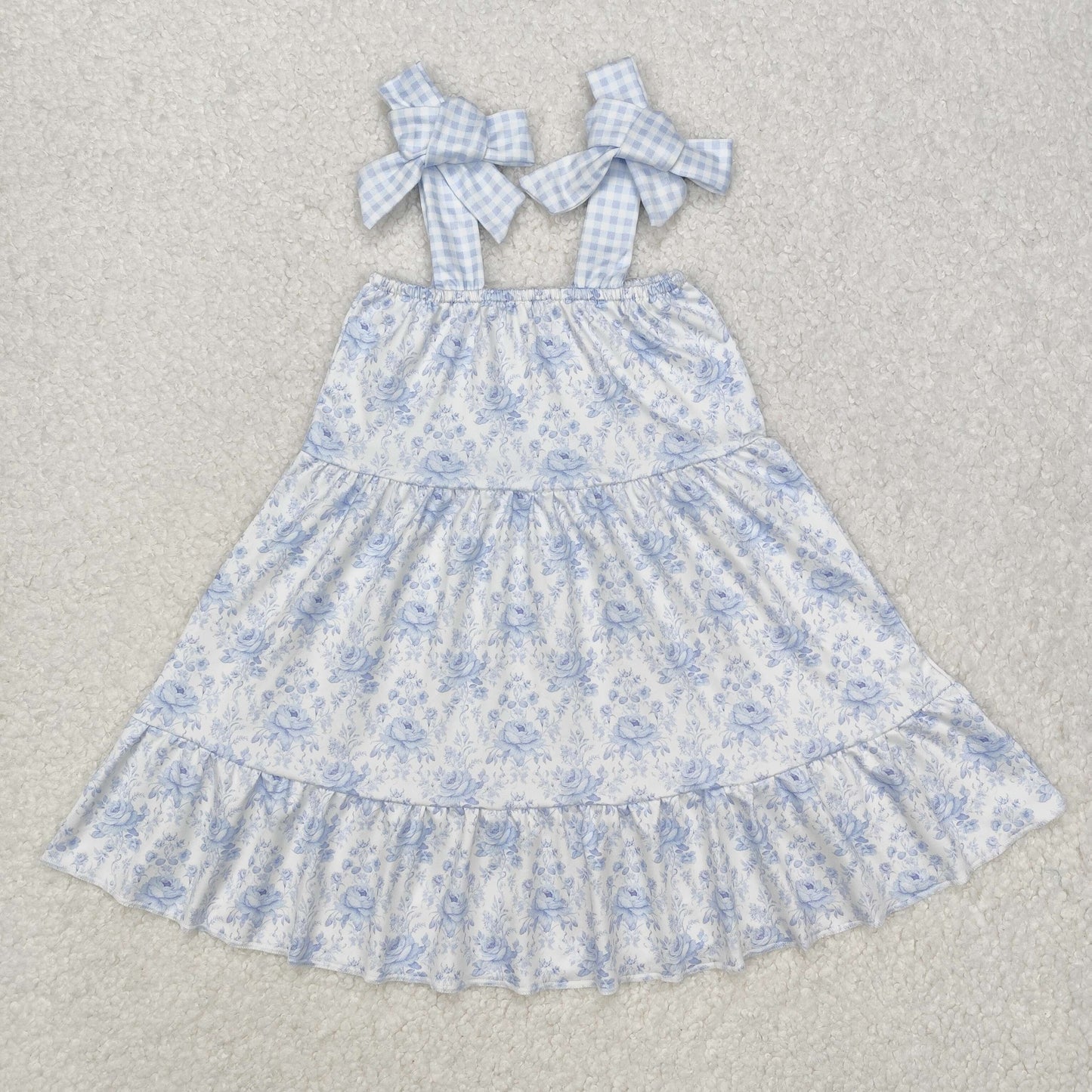 blue flowers plaid girls plaid dress