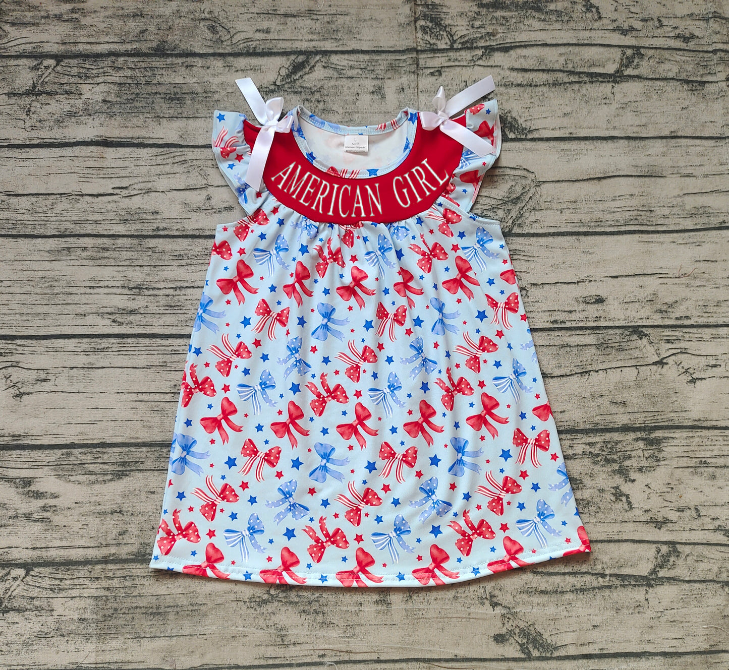 pre -order American Girl red blue bow Summer girl dress GSD1827