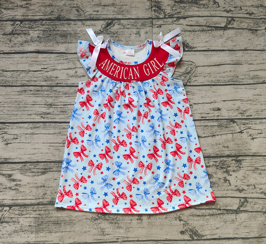pre -order American Girl red blue bow Summer girl dress GSD1827