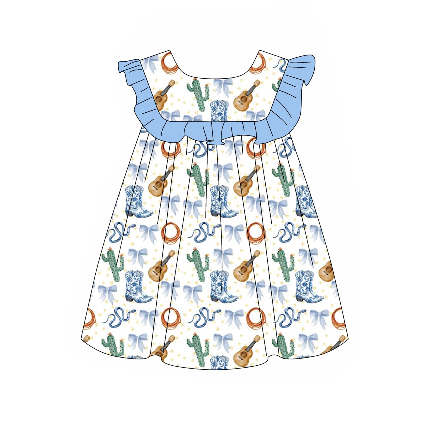 pre -order blue bow guitar cactus girls dress GSD2001