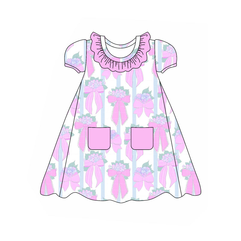 pre -order purple floral bow short Sleeve girls set GSD2016
