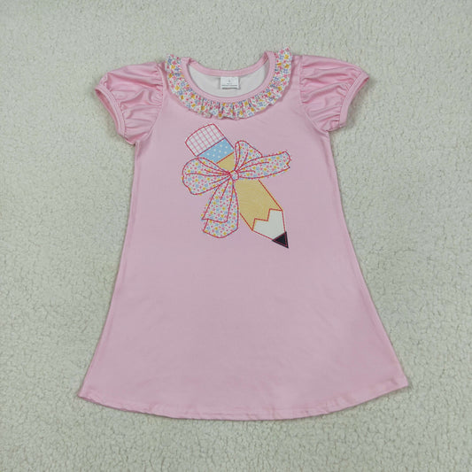 back to school Pencil bow print Short Girls DressGSD2017