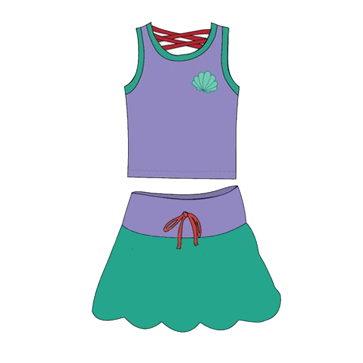 pre -order green shell print Sleeveless girl set GSD2064