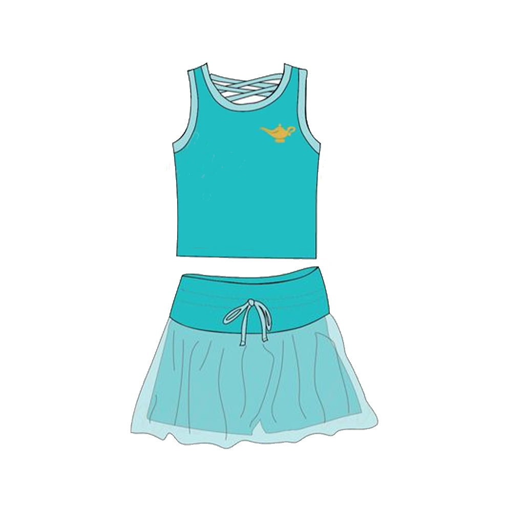 pre -order cyan print Sleeveless girl set GSD2076
