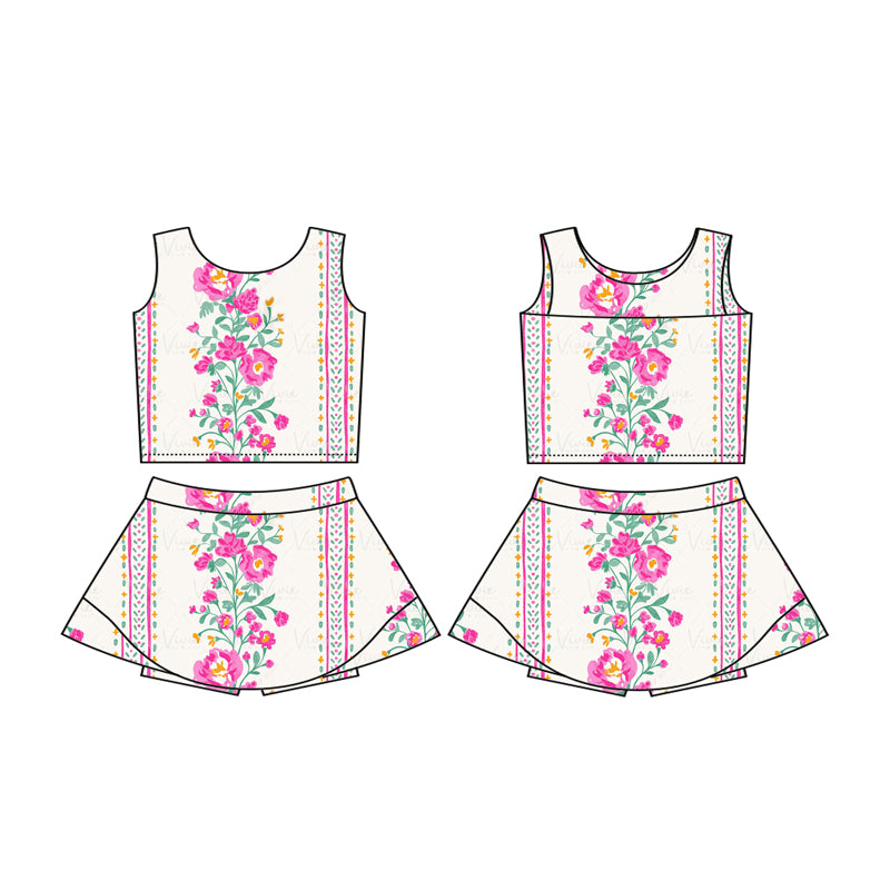 pre -order flowers print Sleeveless yoga girls set GSD2084