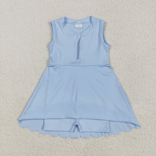 blue ZIP-up sleeveless girl yoga set