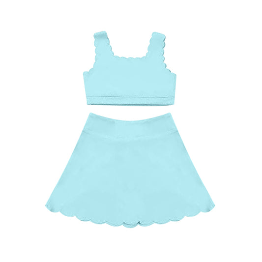 pre -order sky blue print Sleeveless yoga girls set GSD2096