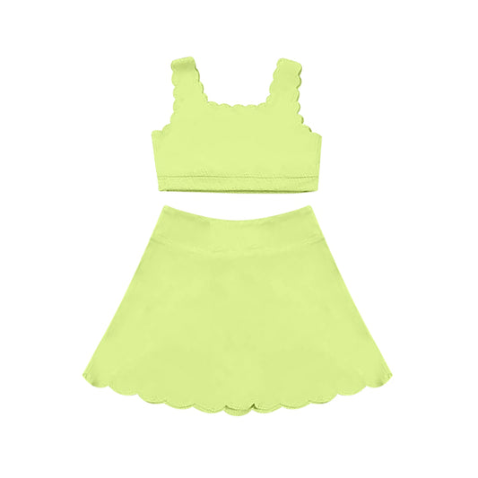 pre -order grass green print Sleeveless yoga girls set GSD2097