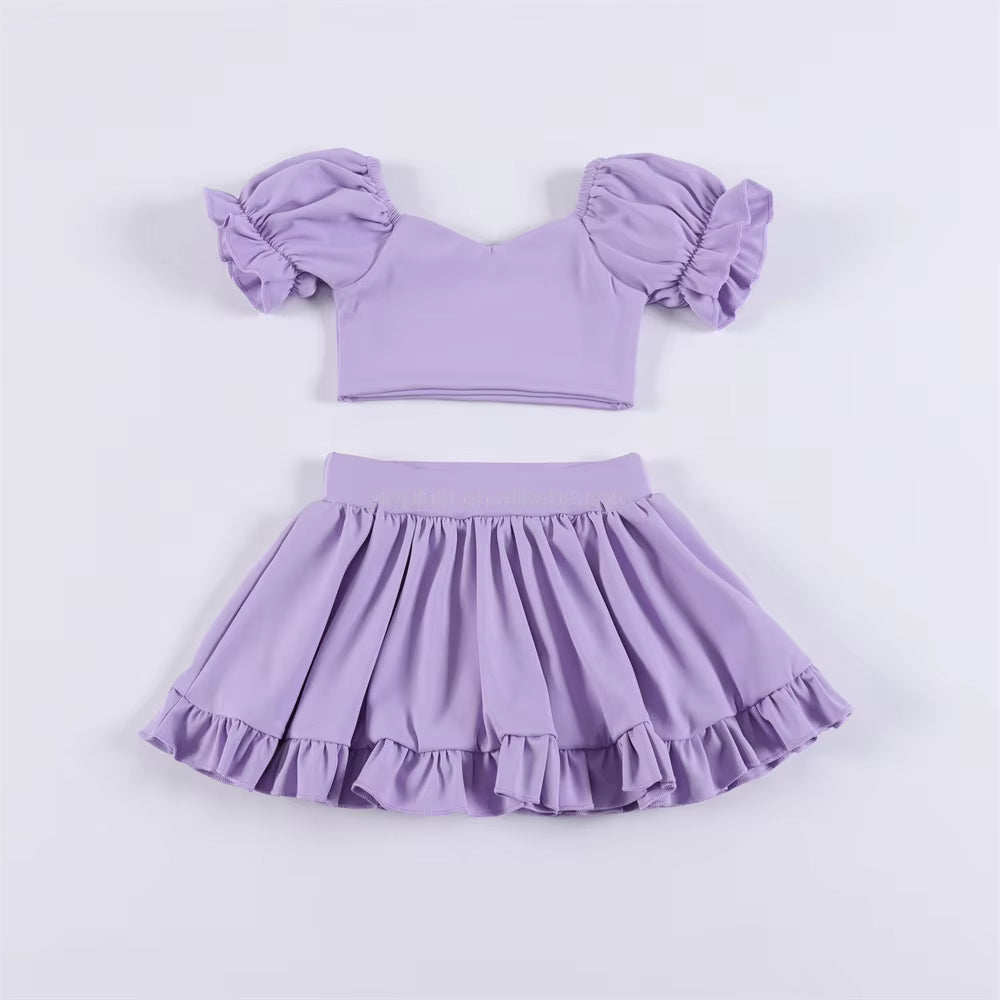 pre -order purple print ruffle Sleeve yoga girls set GSD2099