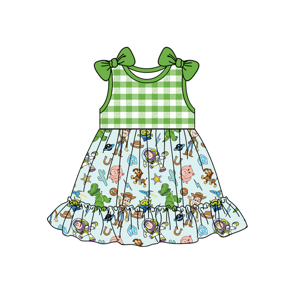 pre -order green plaid print Sleeveless girl set GSD2107