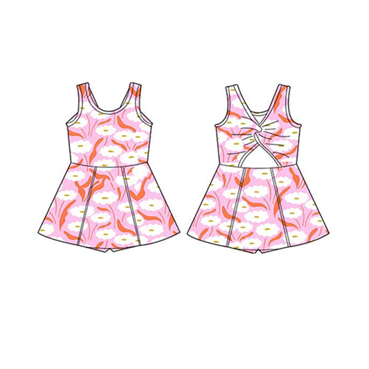 pre -order pink plaid boots print Sleeveless girl yoga set GSD2111