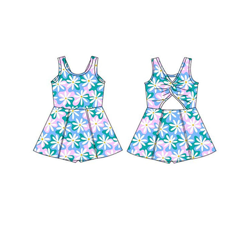 pre -order blue flowers print Sleeveless girl yoga set GSD2114