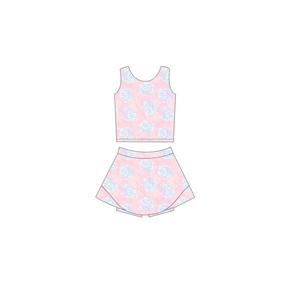 pre -order blue flowers print Sleeveless girl yoga set GSD2124