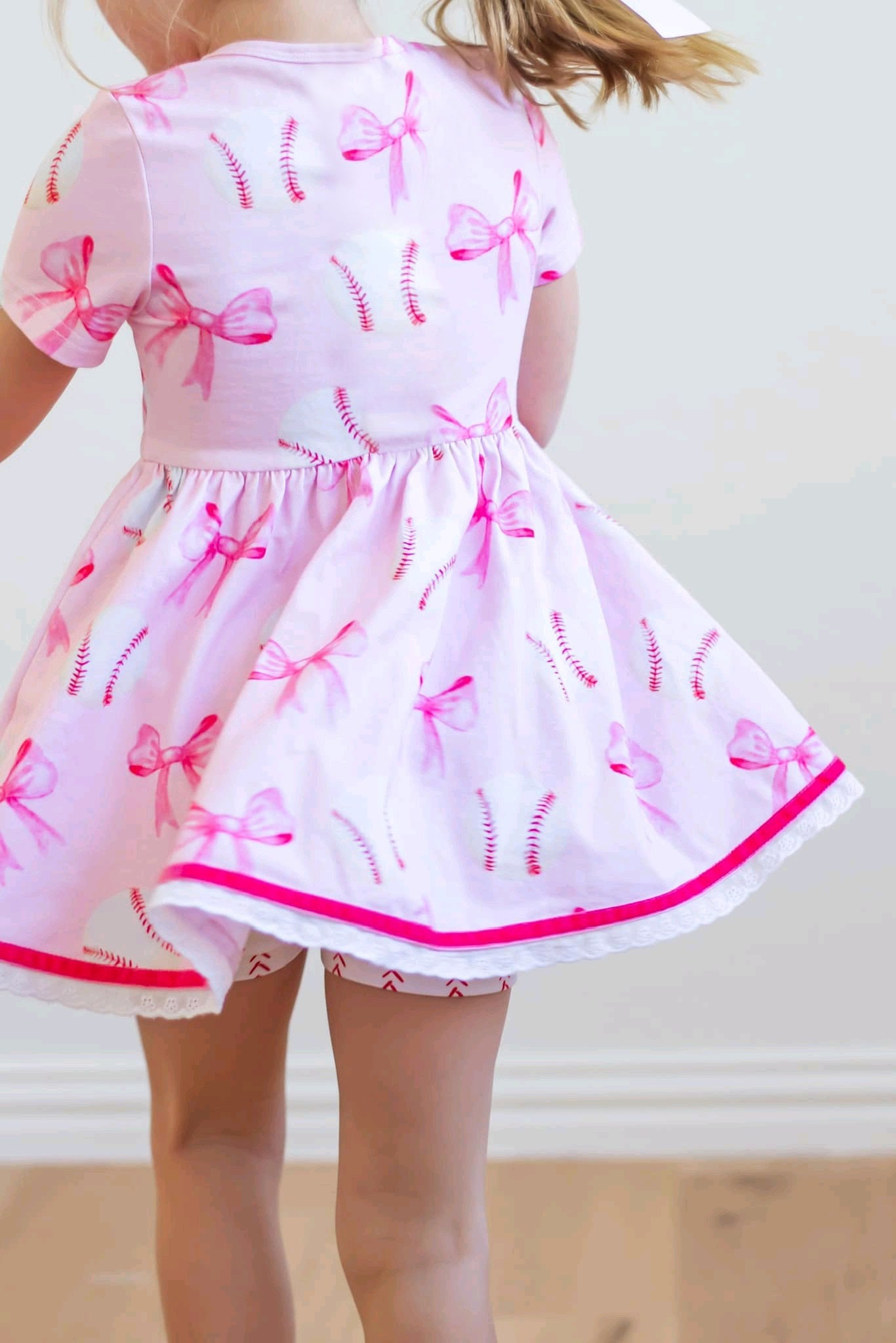 pre -order Pink bow print Girls short sleeve dressGSD2126