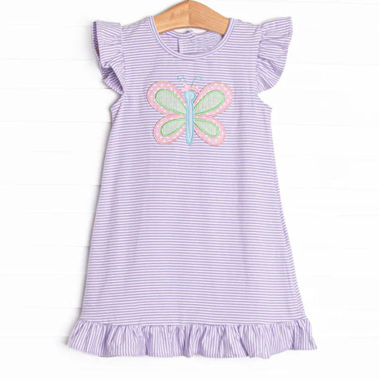 pre -order purple stripe print Girls dressGSD2128