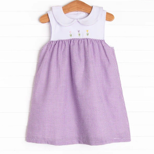 pre -order purple stripe print Girls dressGSD2129