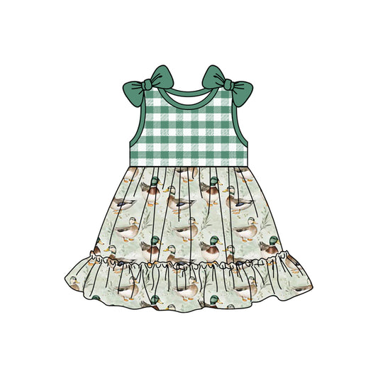 pre -order duck green plaid print Girls dressGSD2131