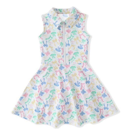 colorful bows print girl yoga zipper set