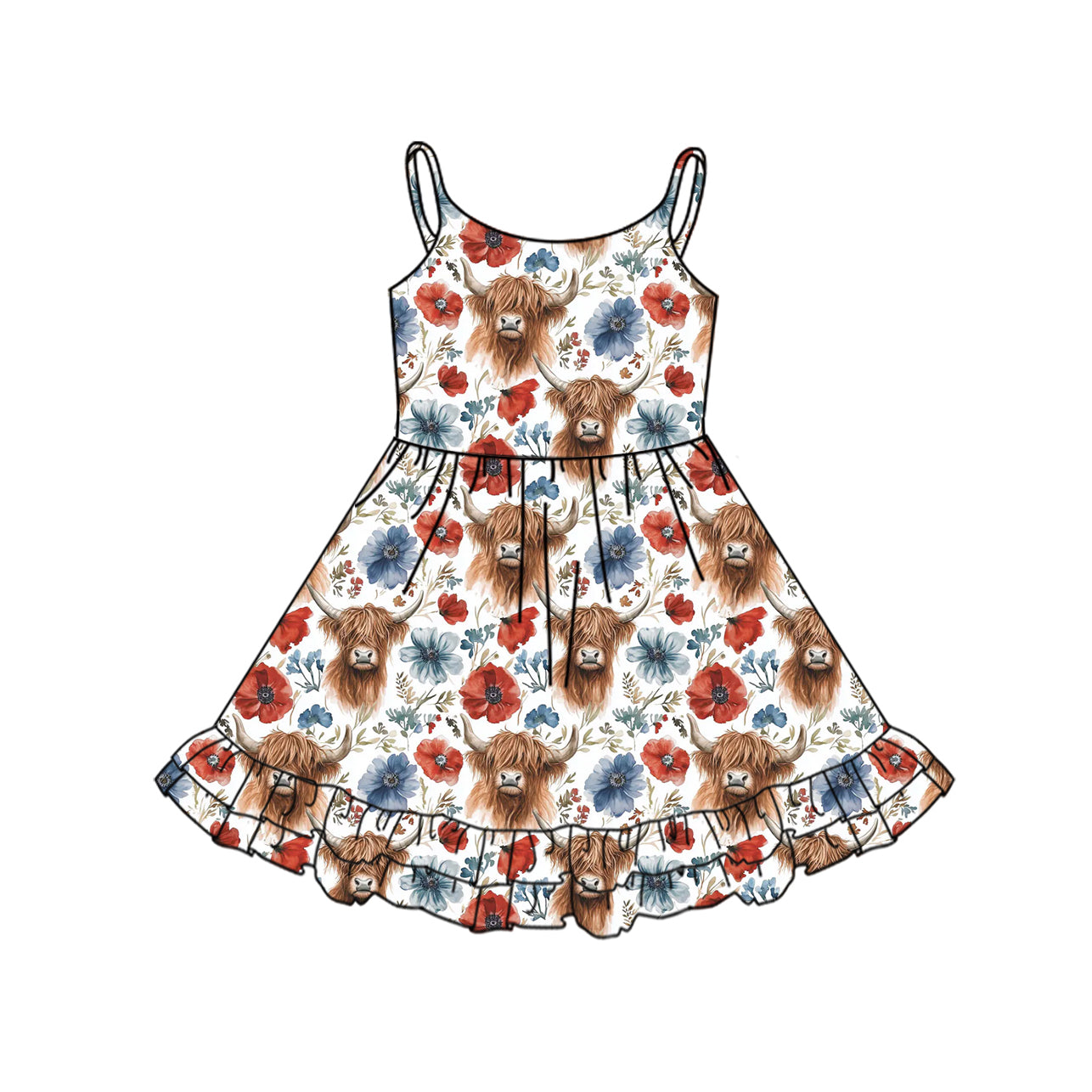 pre -order cattle flowers sleeveless print girl dress GSD2143