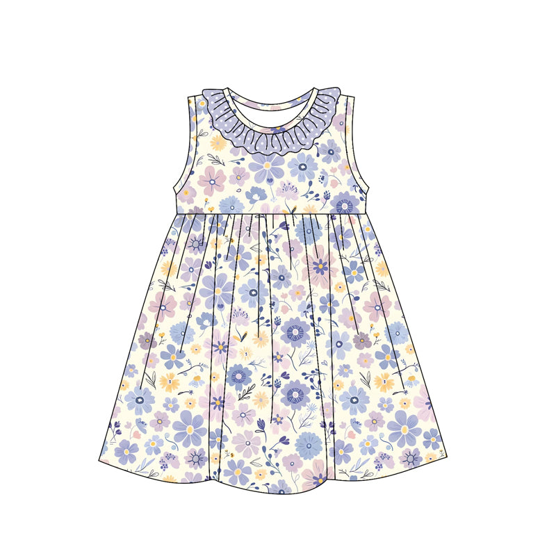pre -order purple flowers sleeveless print girl dress GSD2145
