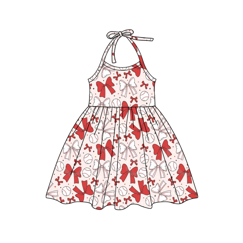pre -order red baseball bows sleeveless print girl dress GSD2147