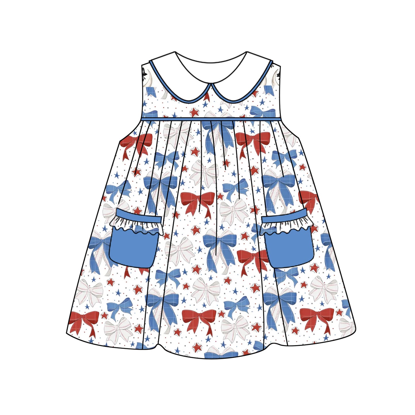 pre -order blue bows sleeveless print girl dress GSD2148