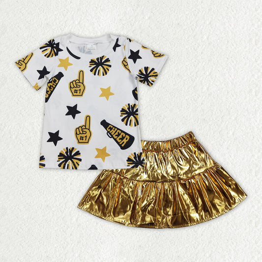 pre -order Cheer firework golden sequin print girl dress GSD2173